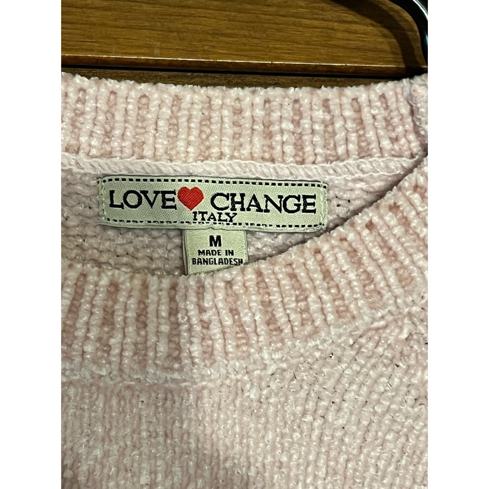 Love Change Italy Pink Chenille Crew Neck Medium Sweater Womens Soft Knit - Picture 2 of 6